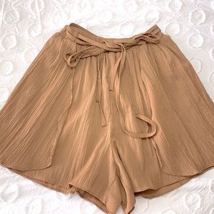 Tan Linen Blend Shorts